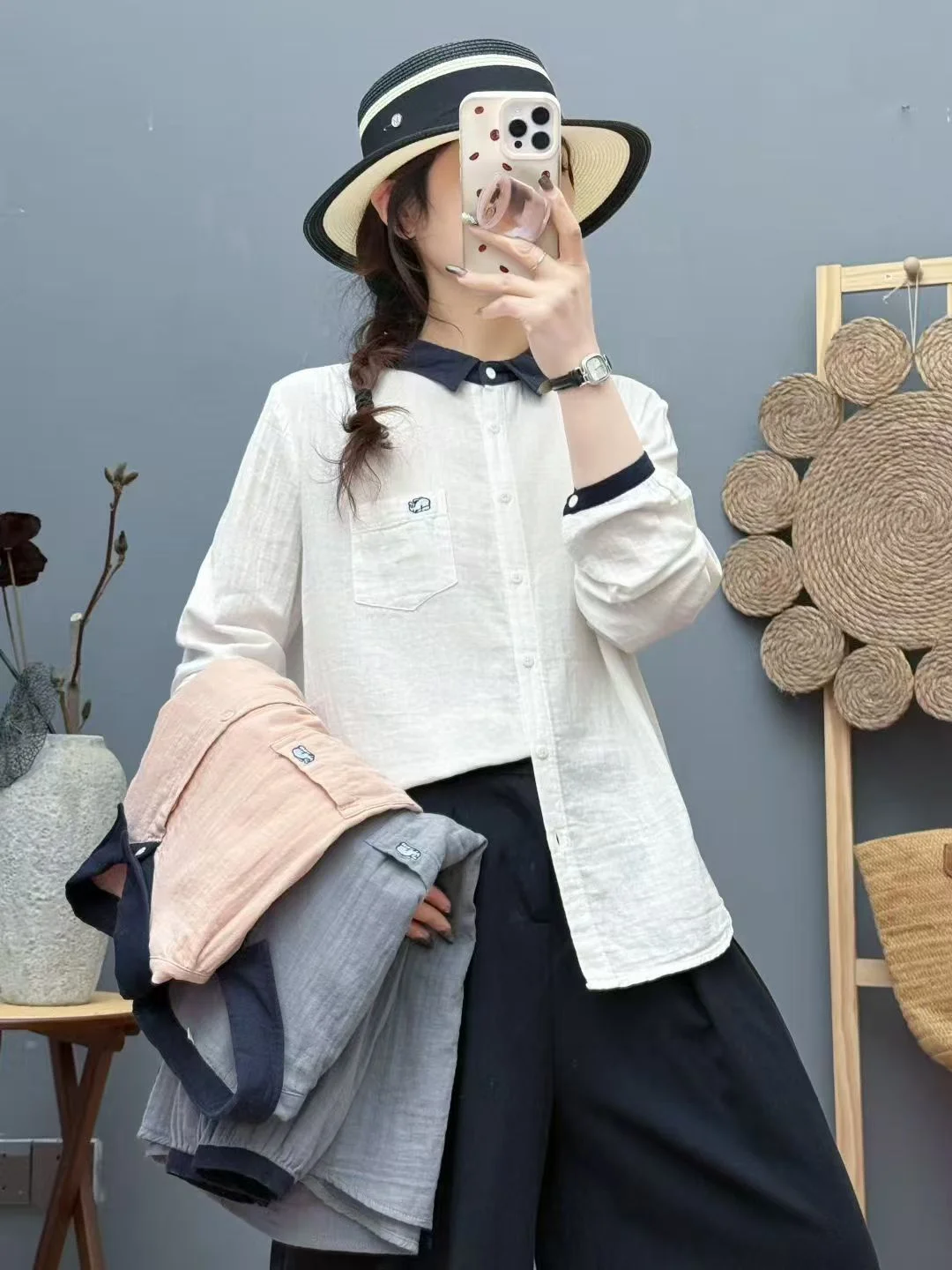 

Женские элегантные рубашки из чистой хлопчатобумажной пряжи, офисная одежда, женские осенне-зимние оригинальные белые, розовые, серые блузки с длинными рукавами