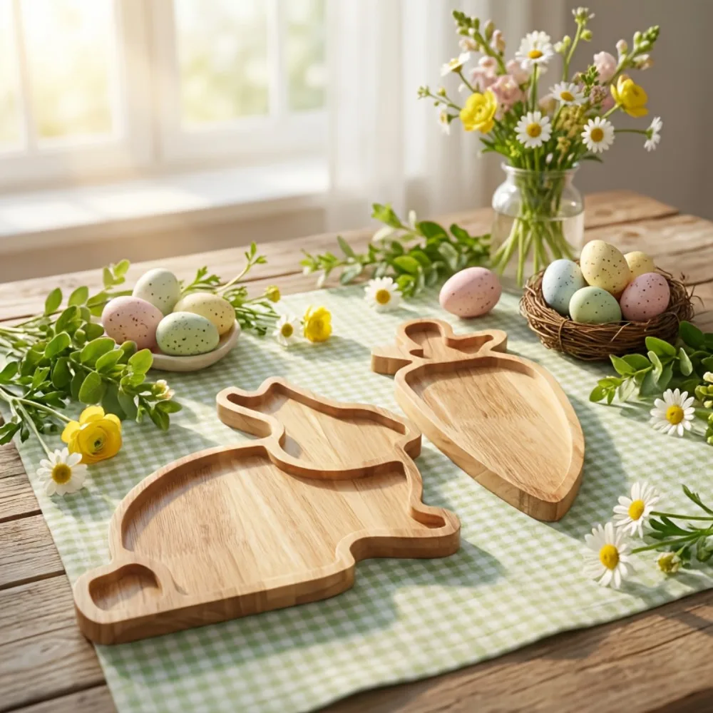 

Easter Plates Rabbit Wooden Serving Platter Rustic Decorative Plates Wood Tray For Dinner Dessert Bread Initial Ornament