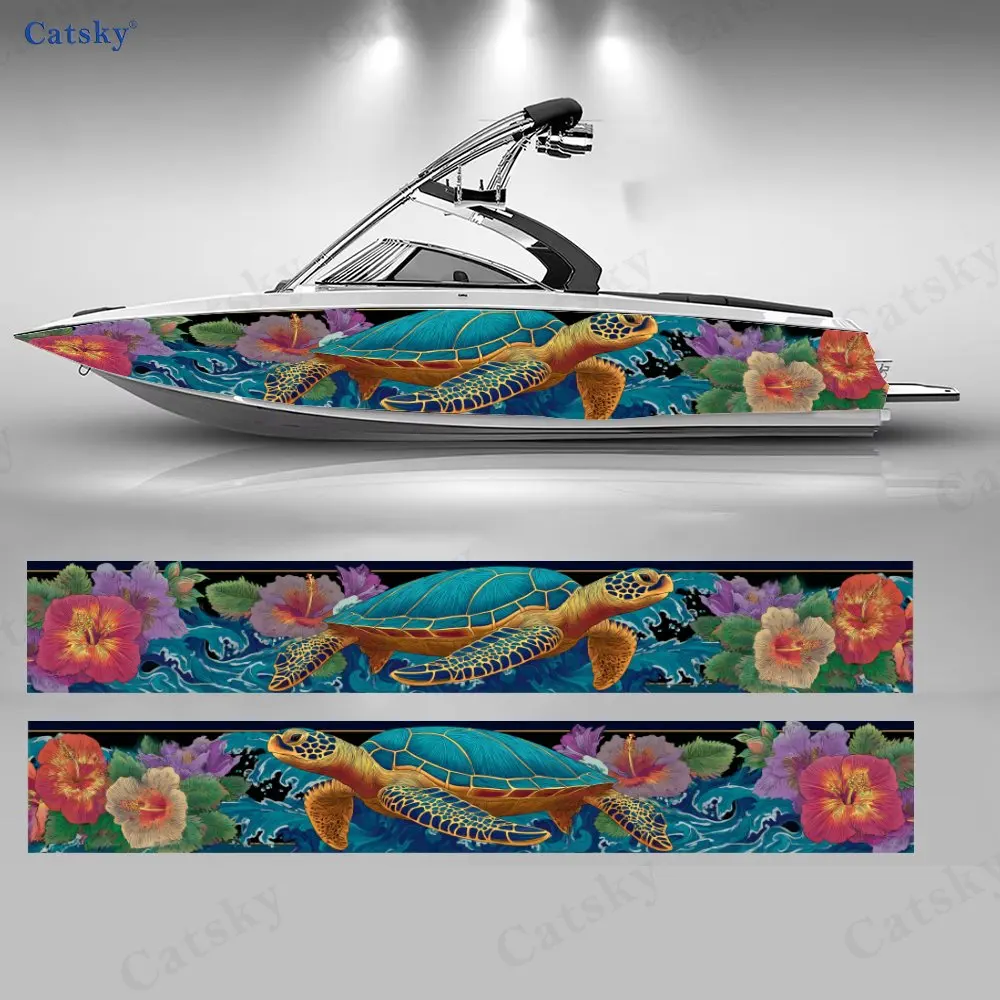 Sea Secret Realm Green Sea Turtle Boat Stickers, PVC Waterproof Vinyl Wrap Decals for Fishing Boats, Durable and Stylish Design