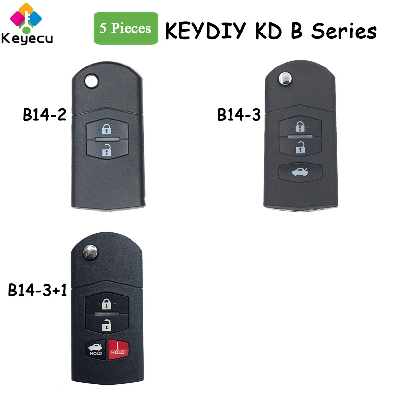 

KEYECU 5 Pieces KEYDIY KD B Series B14-2 B14-3 B14-3+1 for Mazda Style Universal Remote Key for KD900 KD900+ KD-X2 KD MINI