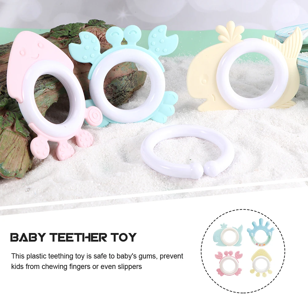 

4Pcs Baby Molar Teethers Plastic Handled Chewing Grasp Shake Infant Teething Development Baby Teether Chewing