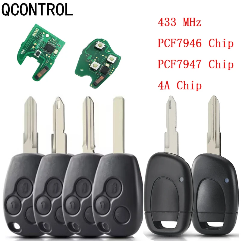 

QCONTROL for Renault Clio Kangoo Master Modus Logan Twingo Fob ID46 PCF7946 / PCF7947 / 4A Chip 434MHz 3 Buttons Remote Car Key