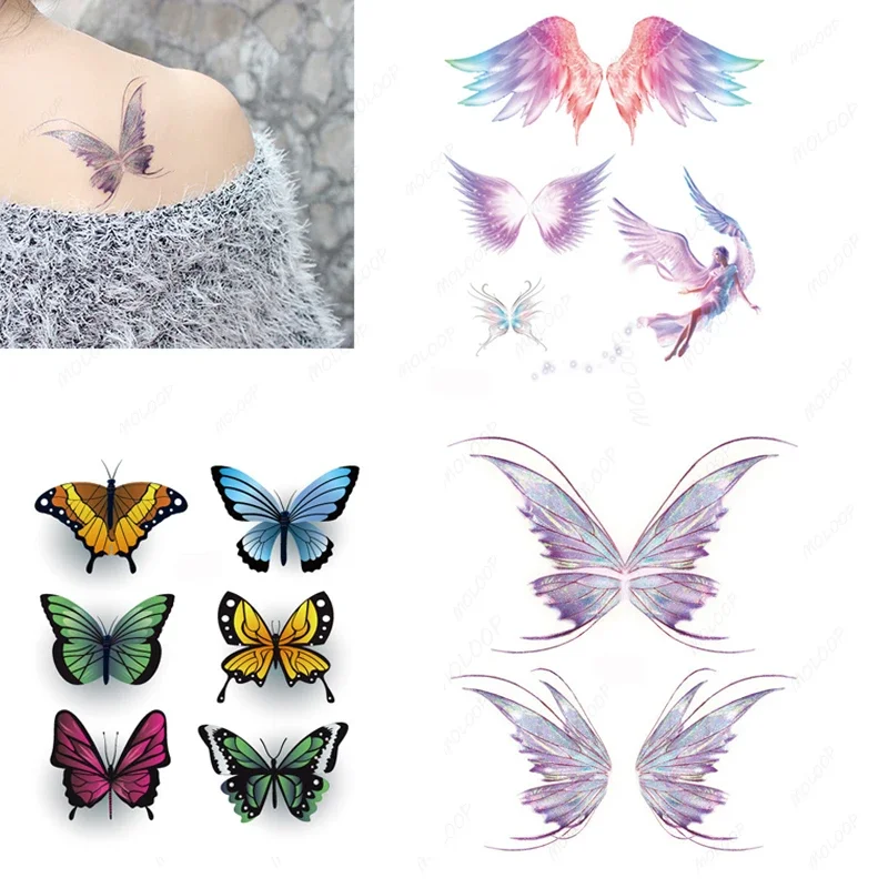 Tattoo Sticker Temporary Butterfly Wings Mermaid Cartoon Animal Tatoo Arm Hand Chest Makeup Art for Kids Women Men Fake Tatoos