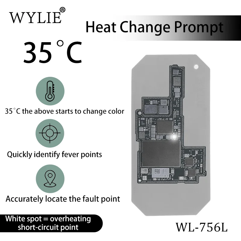 WYLIE WL 756L Motherboard Temperature Sensor Sheet 35C Color Change Reusable Silicone Film For Phone PCB Short Circuit Fault Det
