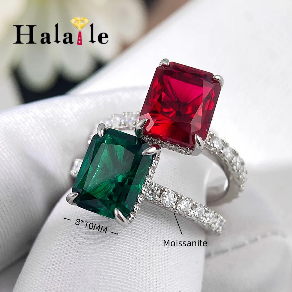 

Halaile 8*10mm 4ct Radiant Cut Lab-Grown And Moissanite Rings For Women S925 Silver Sparkling Fine Jewelry Luxury Gift