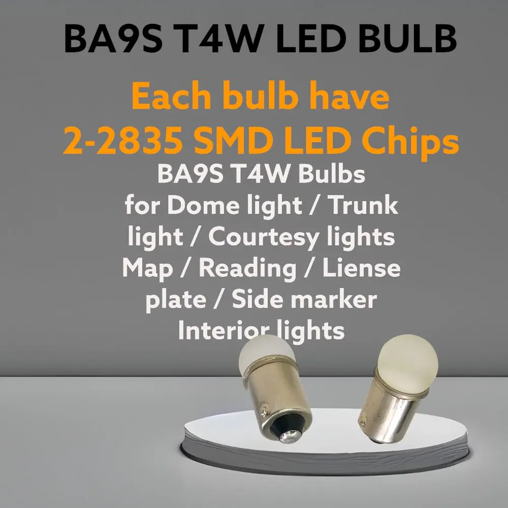 1 Pcs Auto White BA9S Socket T4W 2835 SMD 2 LED Tail Dome Lamp Turn Signal Lights Car Wedge Side Marker Bulbs 12V DC