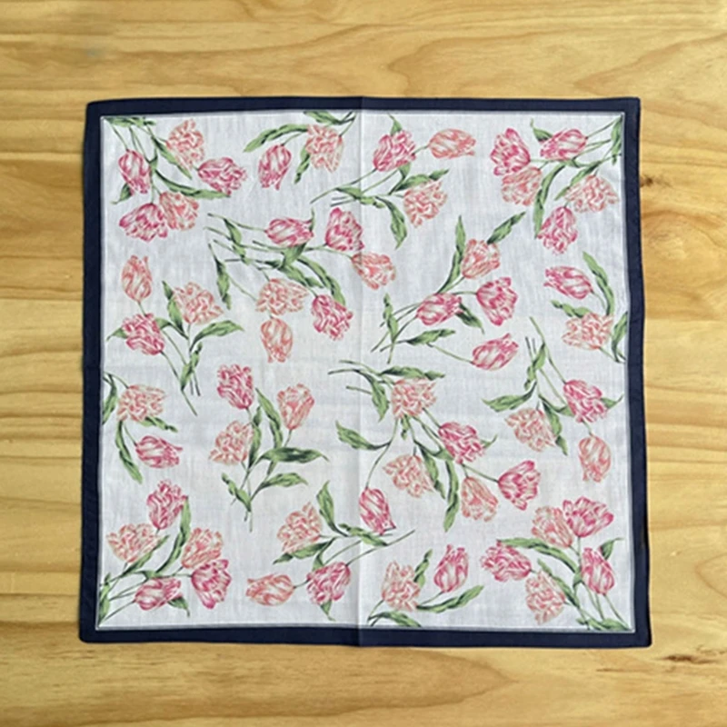 Pañuelo con estampado Floral portátil para mujer, servilleta lavable, pañuelo bolsillo 45x45cm