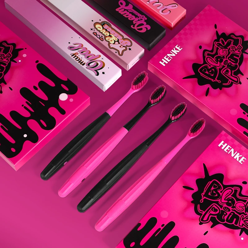 [4-Pcs Gift Boxes] Black Pink Graffiti Series Soft-bristled Toothbrush with Independent Small Box