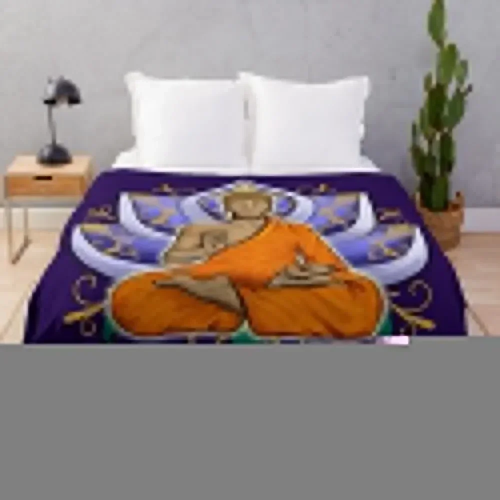 Abhaya Mudra Buddha with Violet Lotus Flower Throw Blanket Luxury Designer wednesday Blankets