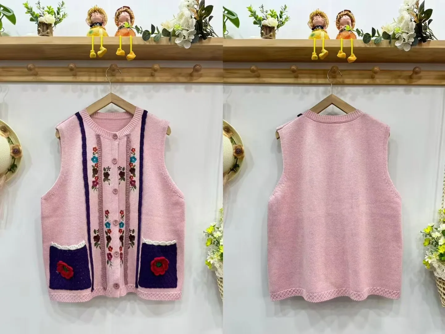 Autumn New Sweet Single Breasted Embroidered Sweater Vest Women Casual Sleeveless Tops D165