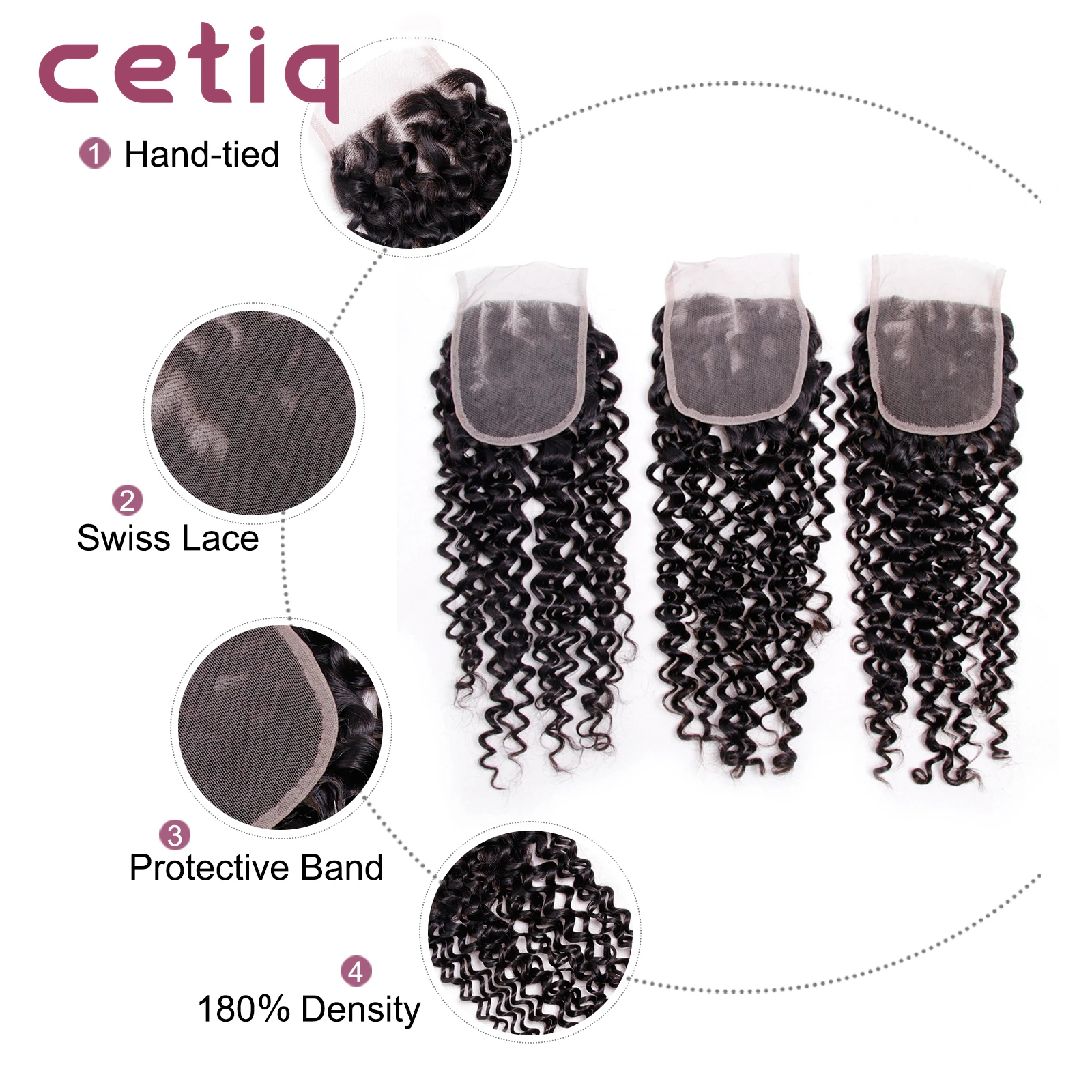 Curly lace closure 4*4 human hair multi parting frete gratis HD Transparent Kinky Curly 4X4 Lace Closure Natural black