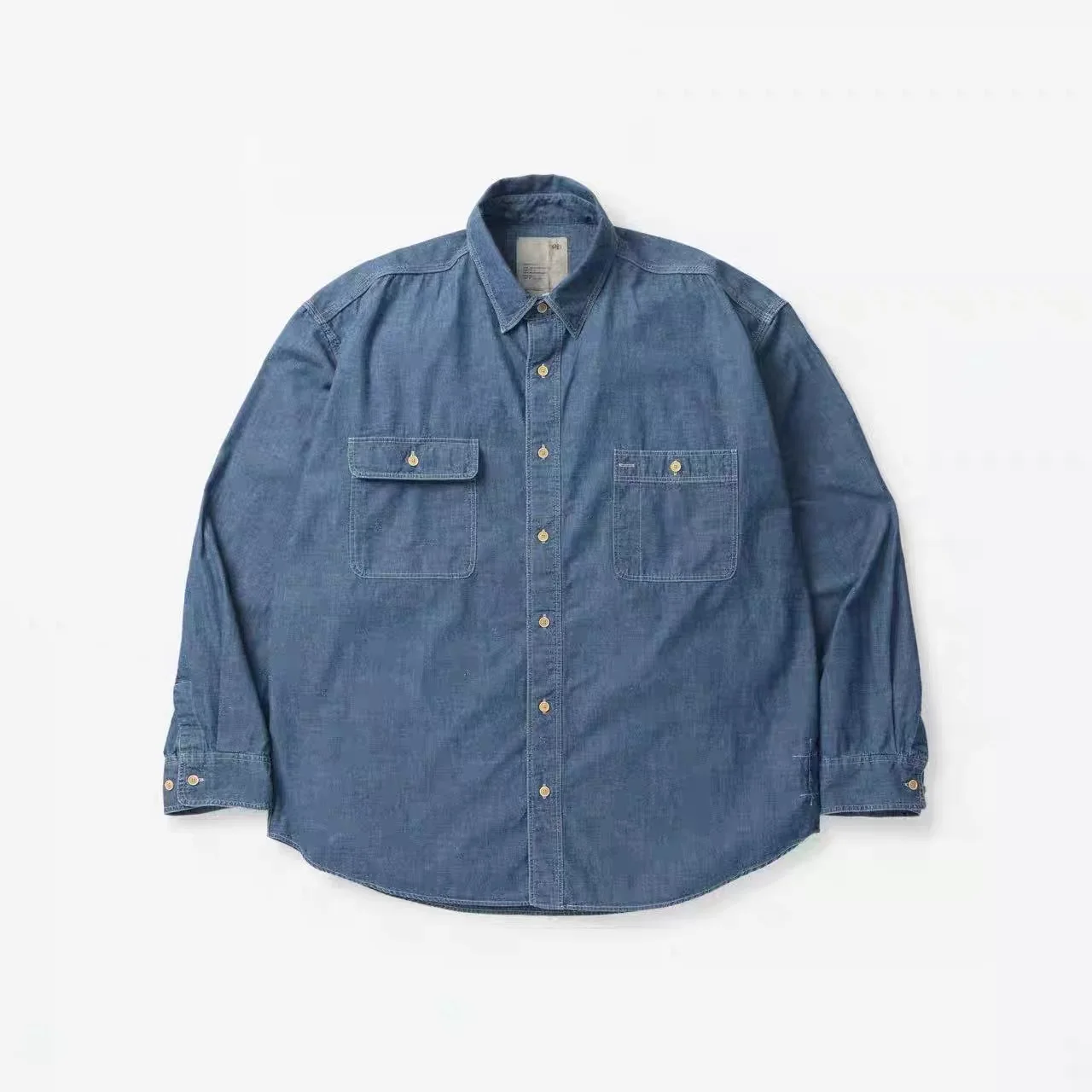 

Свободная рубашка Visvim с длинным рукавом, жемчужным узором и бамбуковыми вставками, молодежная, всесезонная, дышащая, из льна и денима, в стиле ретро