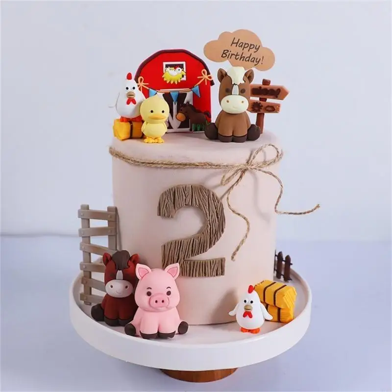 97QD Farm Series Cake Decoration تتميز بأرقام بطة دجاج الخنزير المربح للمواضيع الإبداعية للأطفال