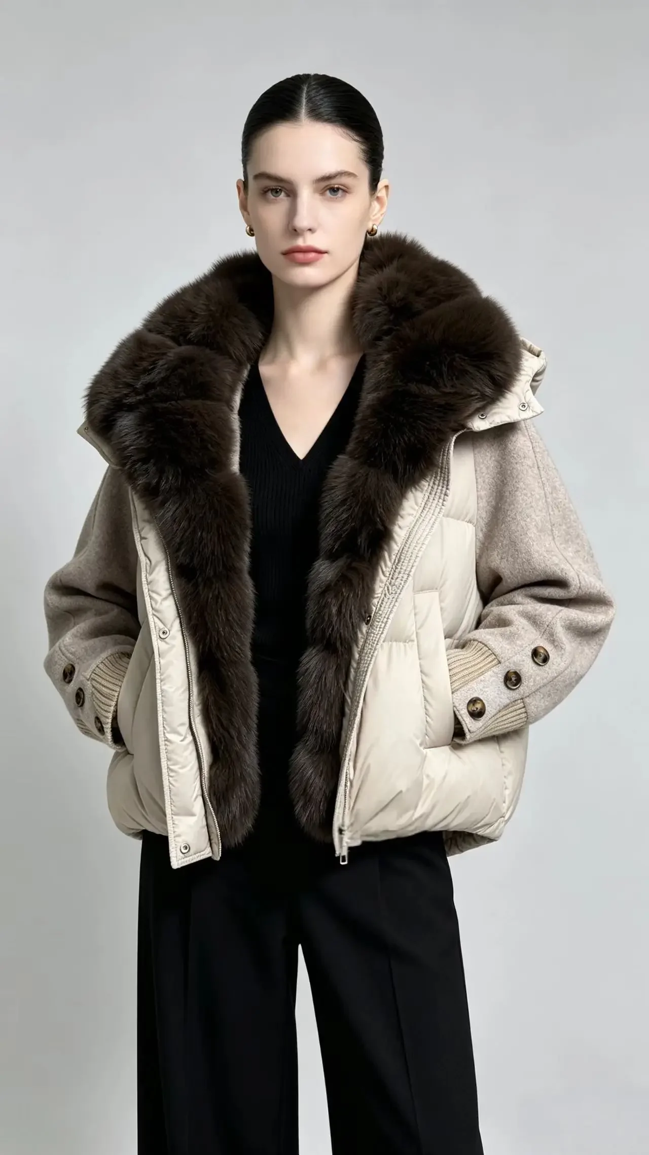 OFTBUY New Winter Warm Cropped Natural Fur Down Cclothing Women Short Duck Down Jacket Real Fox Fur Collar Puffer Coat Female
