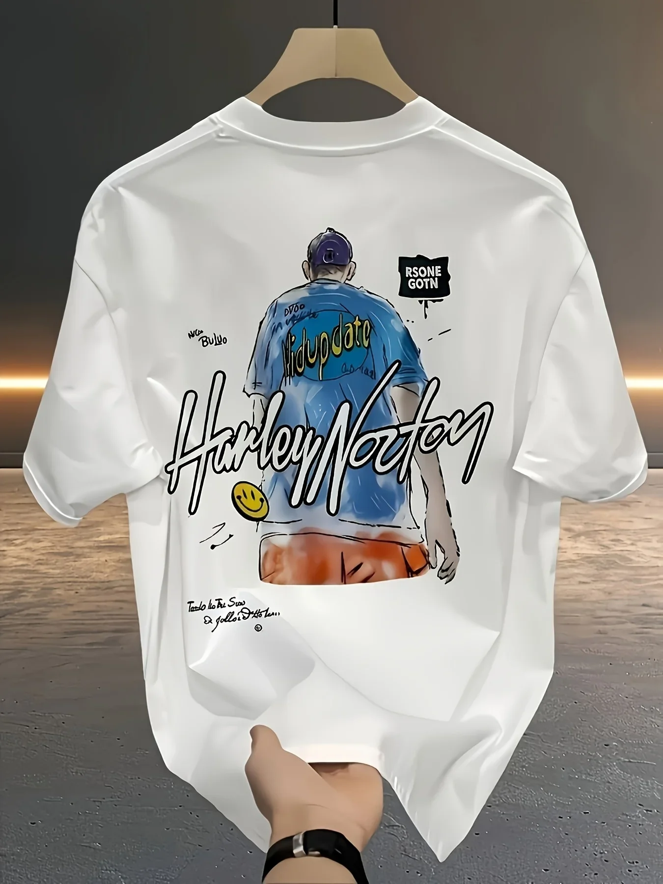 Men's Figure Graphic T Shirt Harley Norton Watercolor Boy Print Oversized Streetwear Vintage Graffiti Style Summer Daily Tee Top