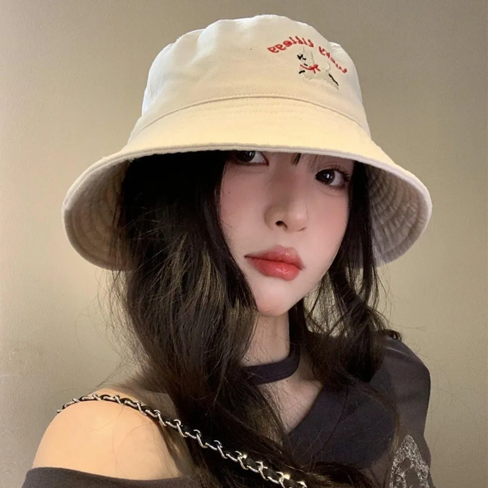 

New Little Dog Embroidery Fisherman Hat Breathable UV Protection Bucket Hat Adjustable Basin Hat Outdoor