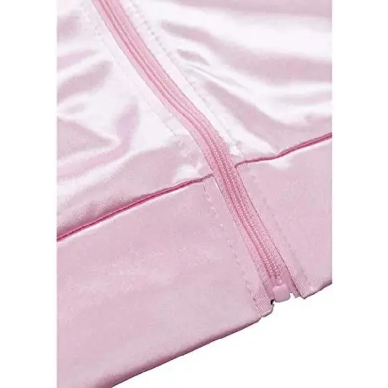 Womens 1950s Pink Ladies Satin Grease Jacket with Neck Scarfs Halloween Cosplay Costume Fancy Dress 50s Poodle Modern Coat Suit