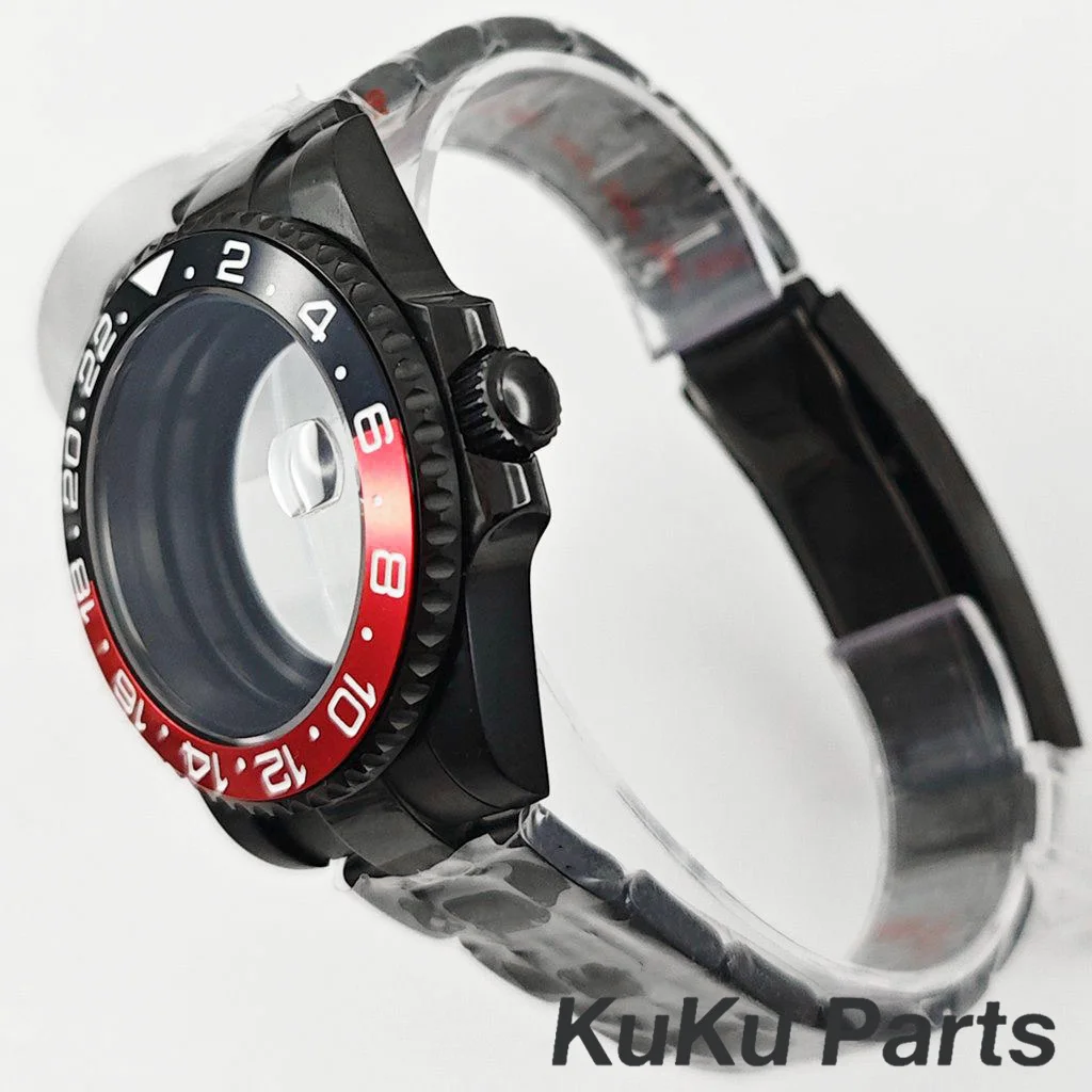 PVD Black Oyster Bracelet 40mm NH35 GMT Case Sapphire Waterproof for NH34 NH35 NH36 NH38 Movement 28.5mm Dial Sub Watch Case - view 3