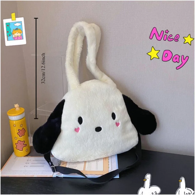 Sanrio Kawai Pochacco Cute Backpack Cartoon Tote Bag Shopping Storage Bag Large Capacity Travel Bag Girl Gift Plush Handbag New