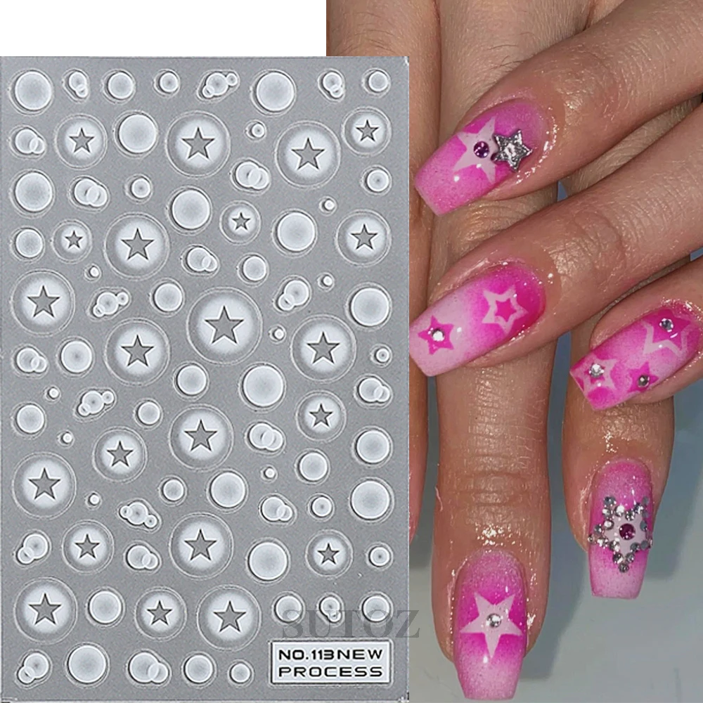 Pegatinas 3D de corazón para uñas, calcomanías huecas de estrellas, mariposa, dijes Y2K, plantillas de aerógrafo, gradiente floreciente, decoración de manicura LEBNO115