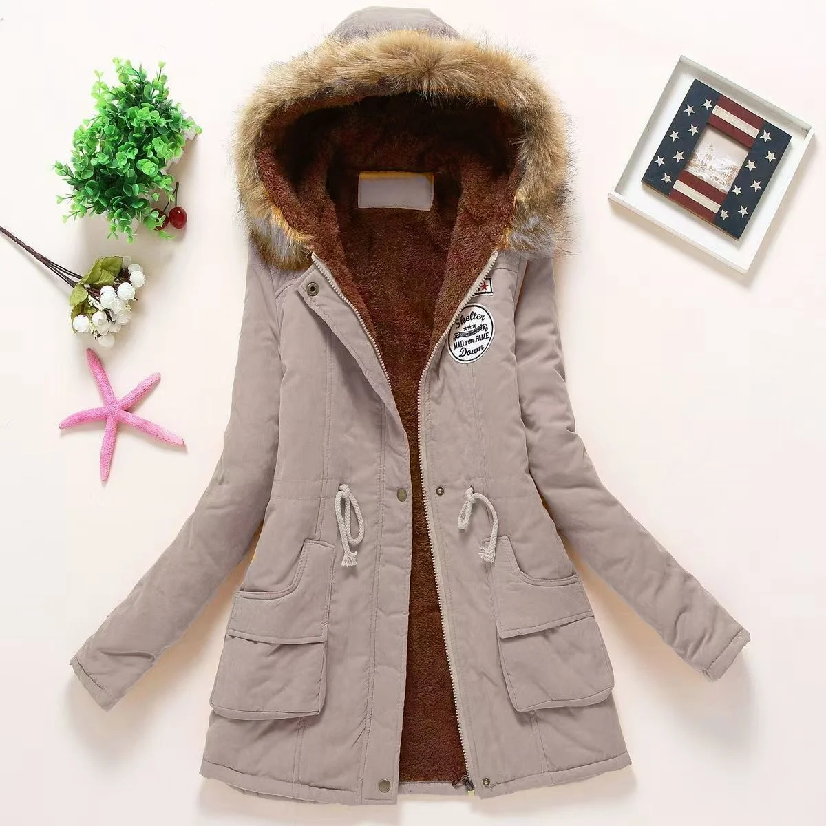 Casual All-Match Winter Jacket Women New In Coat Fleece Warm Elegant Multicolor Padded Jacket Slim Drawstring Outdoor Hooded Top