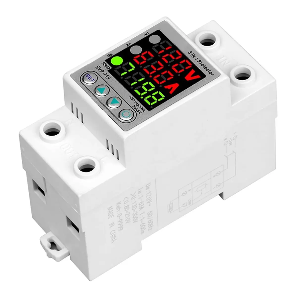 2026 New SVP719 3 LED Display 63A Voltage Surge Protector Relay with Limit Current Protection,Single Phase Low Voltage Monitor