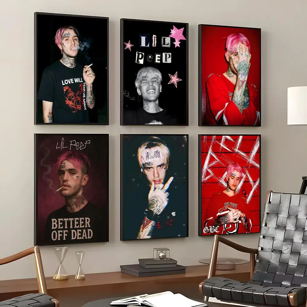 Rapper Lil Peep Poster Self-Adhesive Waterproof Wall Stickers, Coffee Bar Home Wall Decor