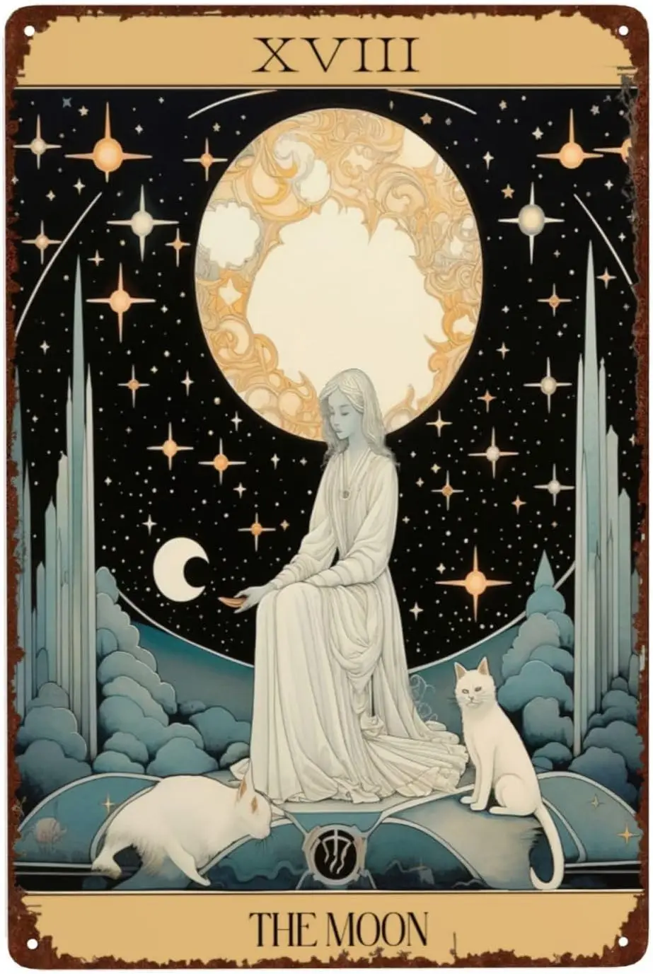 Decor 8''x12'' Cat Vintage Tin Signs - Tarot Card The Moon XVIII Metel Signs - Retro Wall Decor Home Wall Signs sign