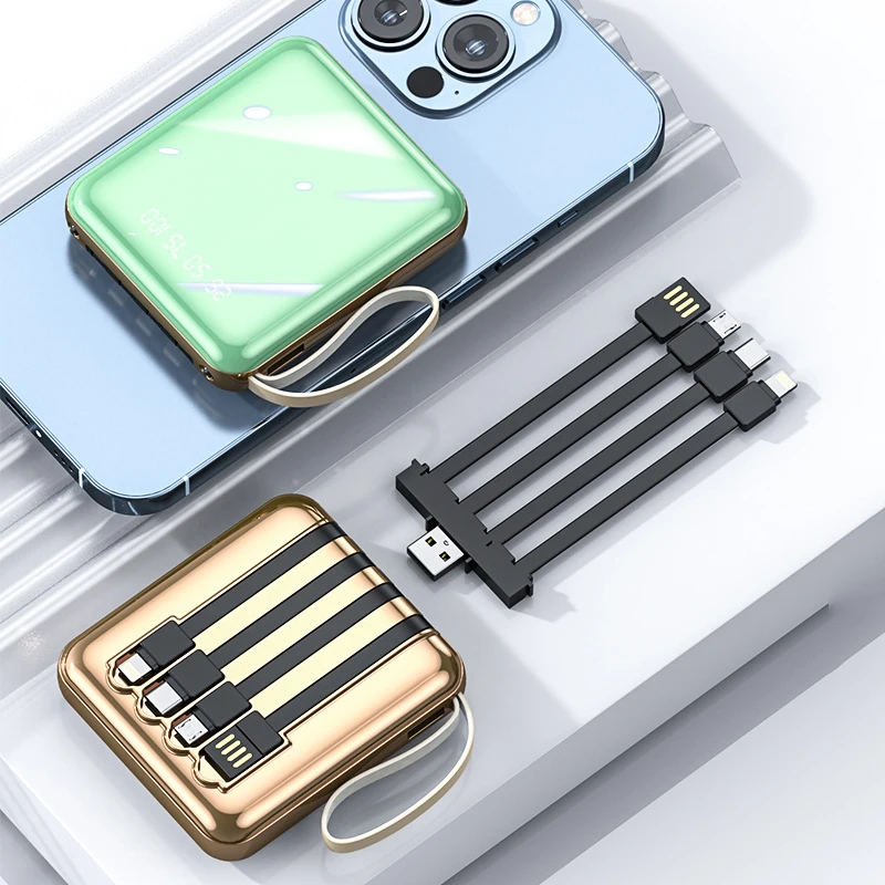 بنك طاقة صغير جديد قابل للفصل 4 أسلاك 20000 مللي أمبير في الساعة شاشة ديجيتال سعة كبيرة بطارية محمولة لهاتف آيفون وسامسونج وشاومي #3