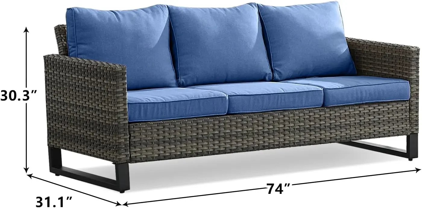 Luxury Wicker Outdoor Couch Patio Sofa - 3 Seater Rattan Outdoor Patio Couch Water Resistant,Comfortable Cushions and Sturdy Met