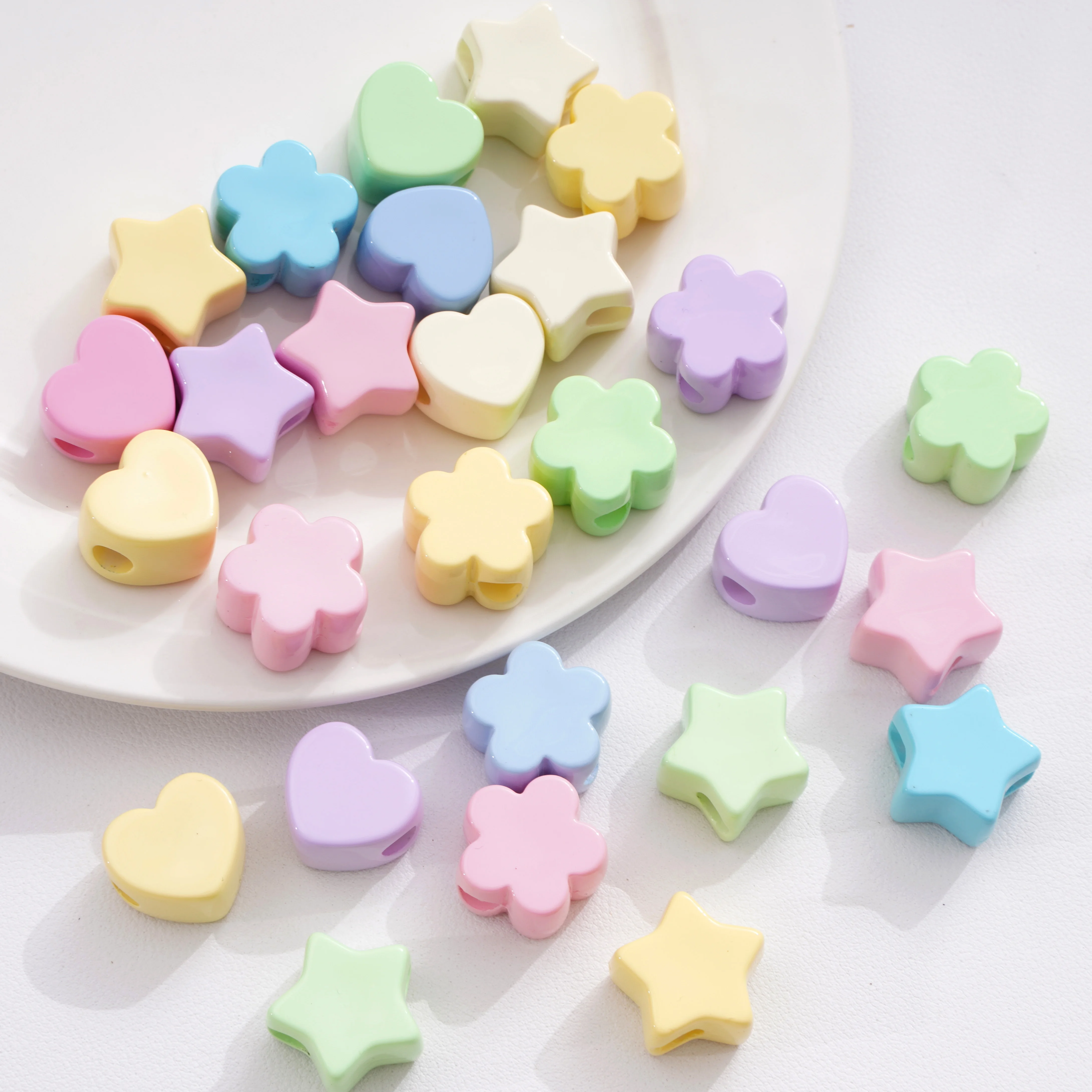 1/5pcs Large Hole Acrylic Beads Colorful Flowers Stars Love Heart Shape Loose Beads DIY Bracelet Phone Chain Jewelry Accessories