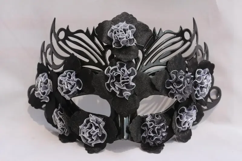 マスク仮面舞踏会プリンセスマスク男性女性フェザーフラワーレースフルホワイトゴールドダストマスク