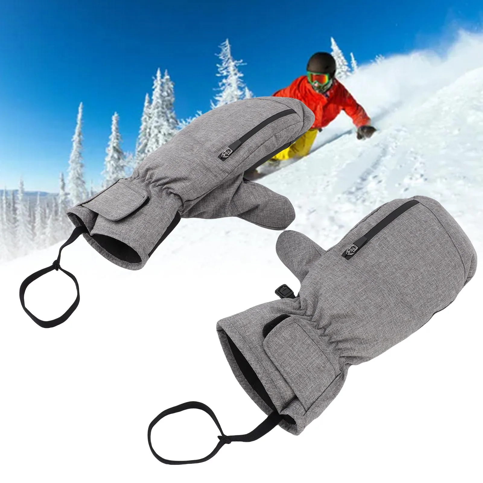 

1 Pair Ski Mittens Grey Watertight Warm Snowboarding Mittens Inner 5 Fingers for Outdoor Activities Ski Mittens