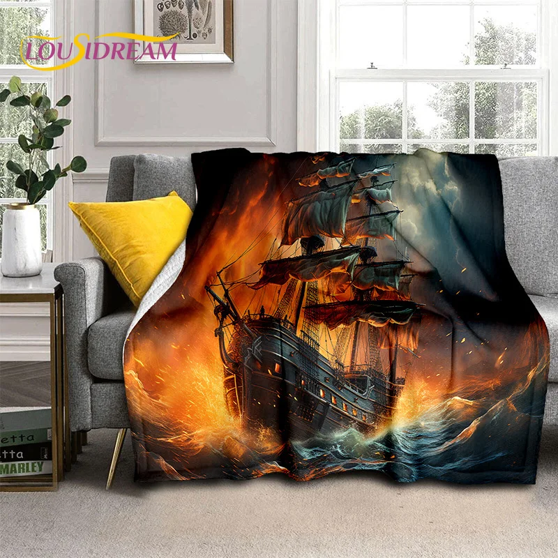 Ancient Pirate Ship Boat,Barque,Sailboa Soft Flannel Blanket,Throw Blanket Comfortable Blanket for Picnic Beds Sofa Home Bedroom