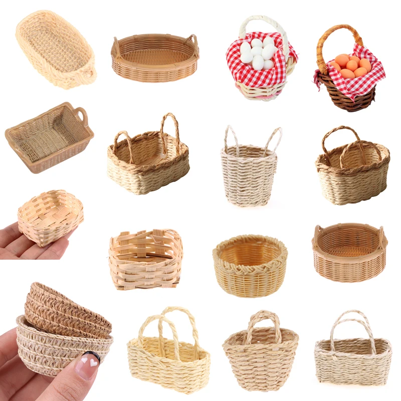 1/12 Scale Dollhouse Furniture Storage Basket Vegetable Food Hand-woven Frame Dollhouse Miniature Decoration Kids Gift