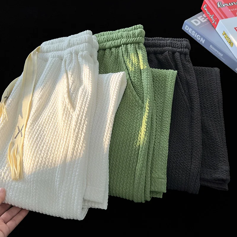 

Men's Straight Leg Casual Pants Autumn Spring High Texture Folded Texture Cool Haome Wide Leg Long Trousers Trendy Faion