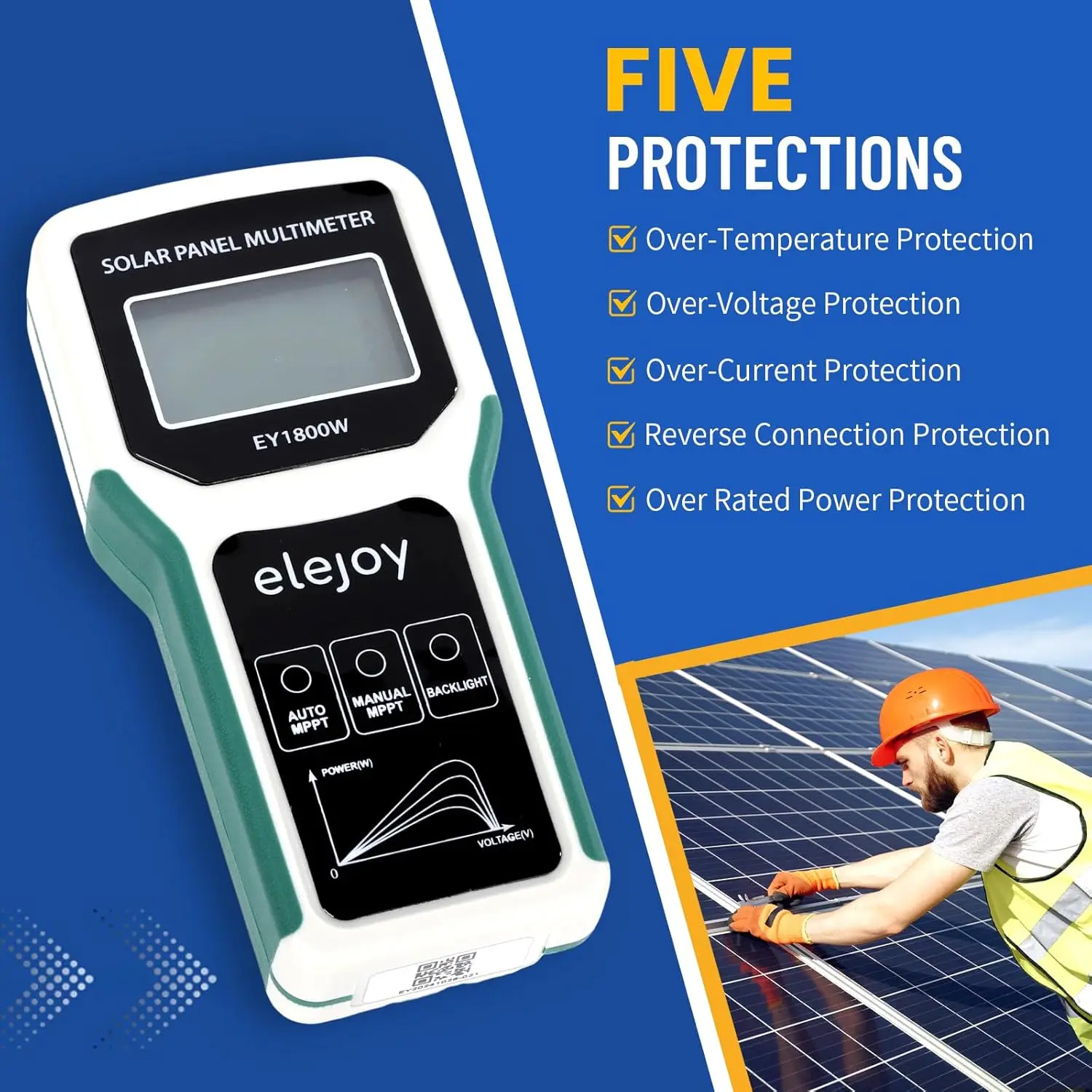 Smart MPPT LCD Display Solar Panel Multimeter Portable Tester for PV Systems 5W~1800W 20-120V 0-60A Auto/Manual 1800W/120V
