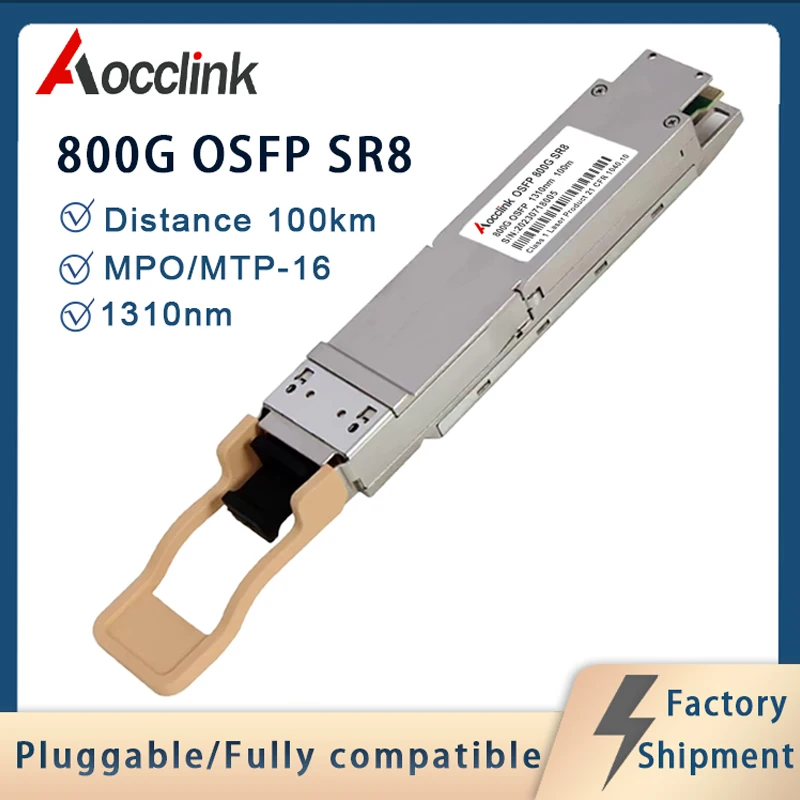 MPO/MTP-16 OSFP SR8 800G 1310nm 100m PAM4 optical transceiver module  interface; for Date center switch Mellanox Arista