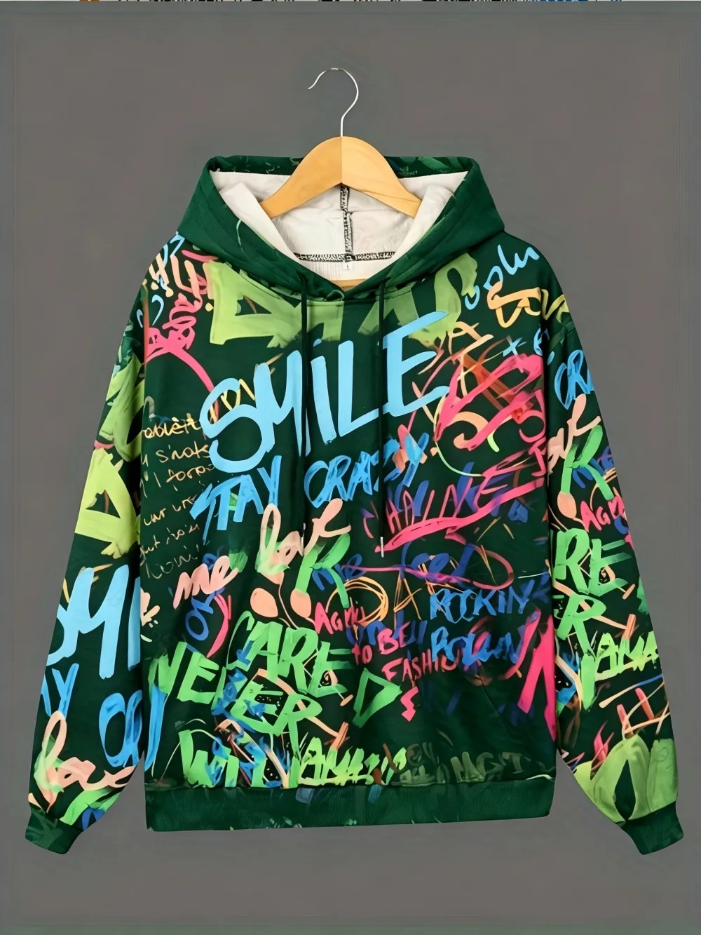 American men's autumn new letter graffiti print soft and comfortable hooded sweatshirt outdoor street style top