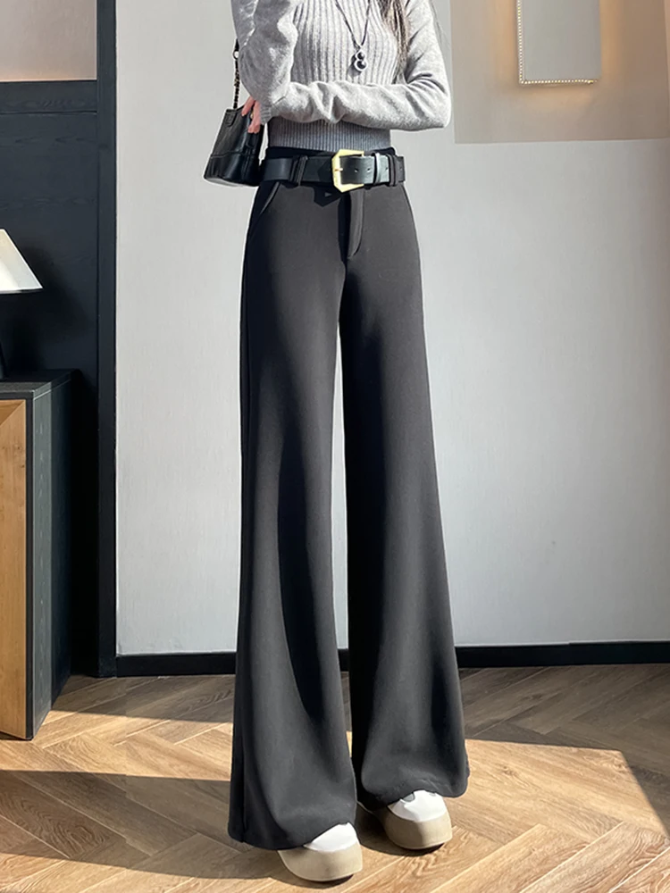 بنطلون نسائي واسع الساق بخصر مرتفع من ثينيد، سروال كاجوال للربيع والخريف والشتاء، مقاسات كبيرة، فضفاض وانسيابي