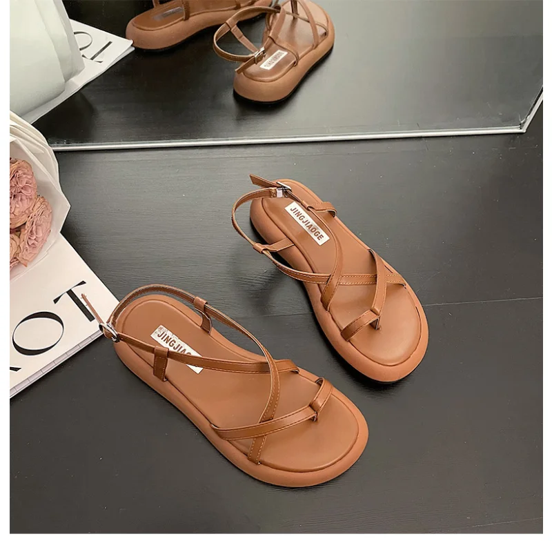 Platform Sandals Women Summer Beach Fashion Sexy Flat Casual Cross Peep TToe Ladies Shoes Woman Black Sandals Rome Flip Flops