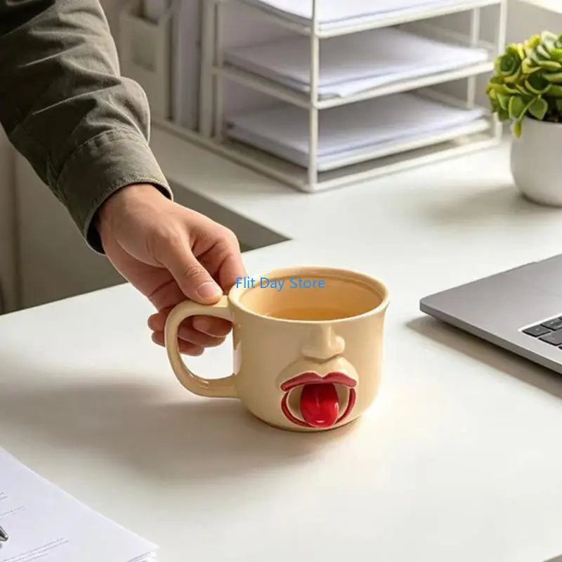 F92C Daily Drink Cup with Tongue out Face Design for Desk or Kitchen Use