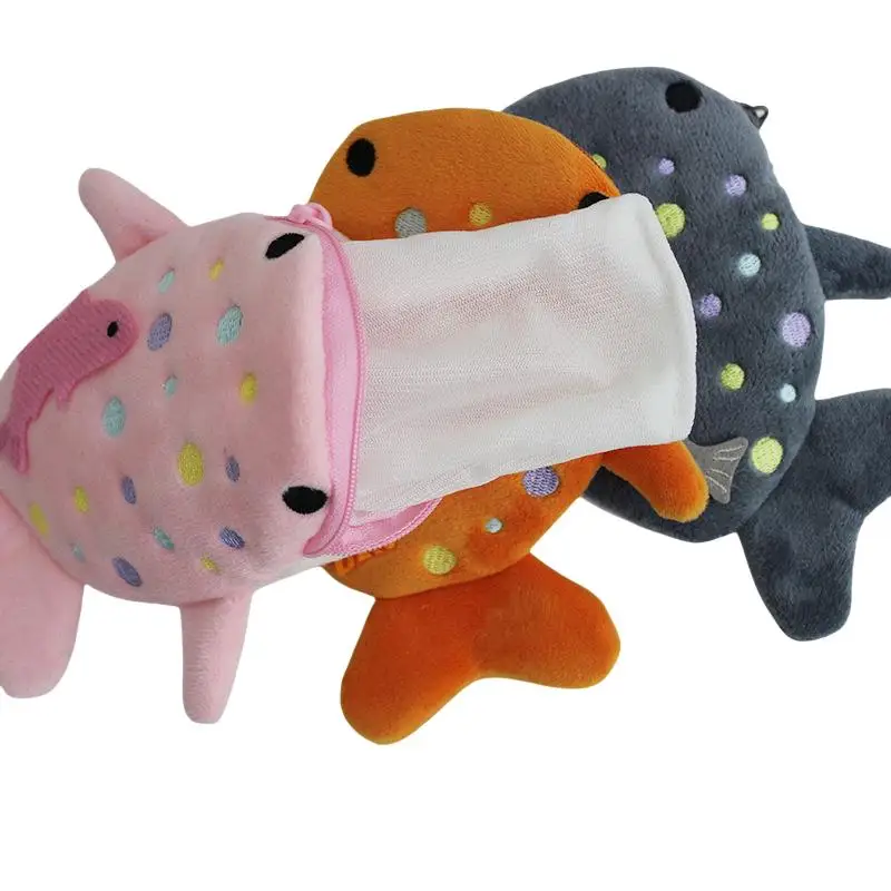 محفظة عصرية للعملات المعدنية من القطيفة مع حقيبة تغيير صغيرة ومفتاح وحقيبة سماعة أذن بتصميم حيتان صغير على شكل قرش أزرق لطيف