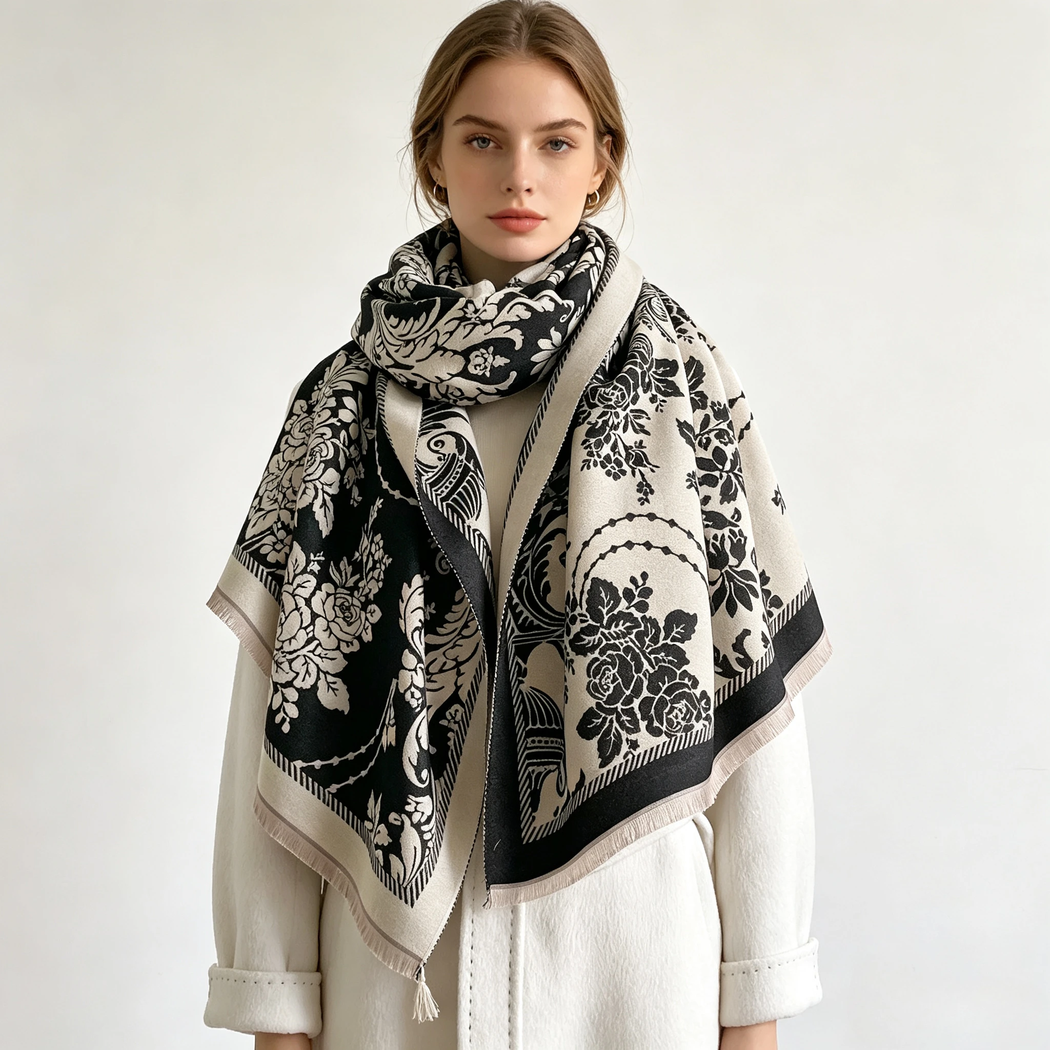 Pashmina Wrap Large - Imitation Cashmere Fringed Scarf Women Thick