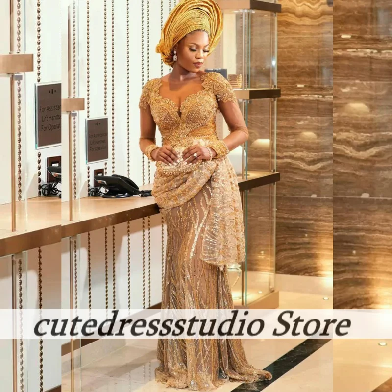 Exquisite Beaded Applique Evening Dresses For Luxury Party Customized Women Aso Ebi Long Mermaid Prom Dress Wedding Party Dress