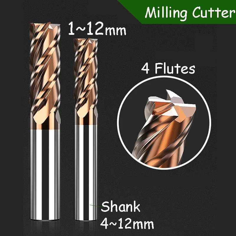 

HRC55 Carbide 4 Flutes End Mill Milling Cutter 1~12mm Diameter Alloy Coating CNC Maching Endmills Tungsten Steel Cutting Tool