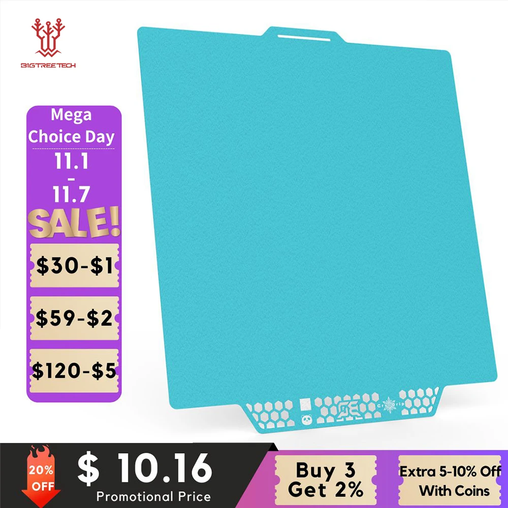 

BIQU Panda Build Plate CryoGrip Pro No Clog Zero Heat Пружинная сталь с двухсторонней текстурой для 3D-принтера BambuLab P1P P1S A1