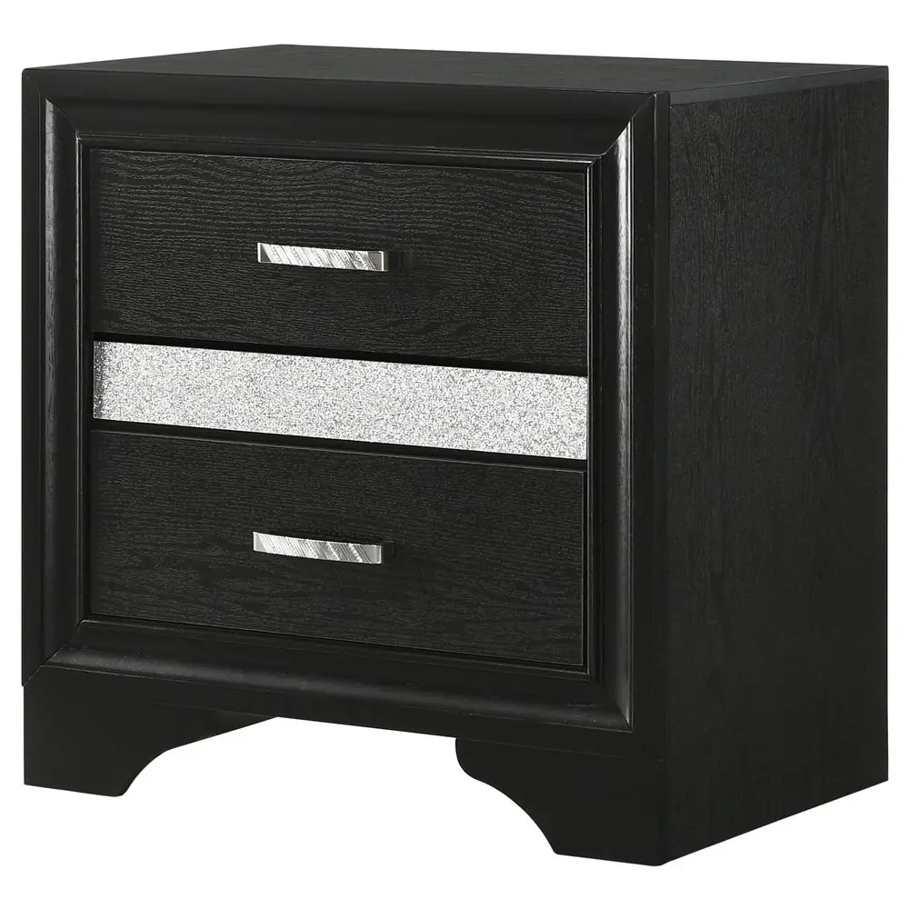 Home Furnishings Miranda Contemporary Engineered Wood 2Drawer Bedroom Nightstand Bedside Table Organizer Unit Black 206362