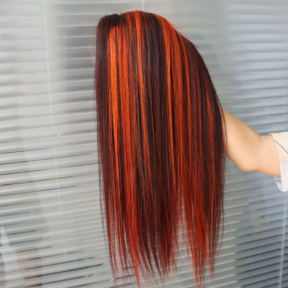 تسليط الضوء على البيانو 1B أسود أحمر برتقالي اللون شعر مستعار بشري حزمة عذراء ريمي الشعر البرازيلي النسيج نسج لحمة مزدوجة