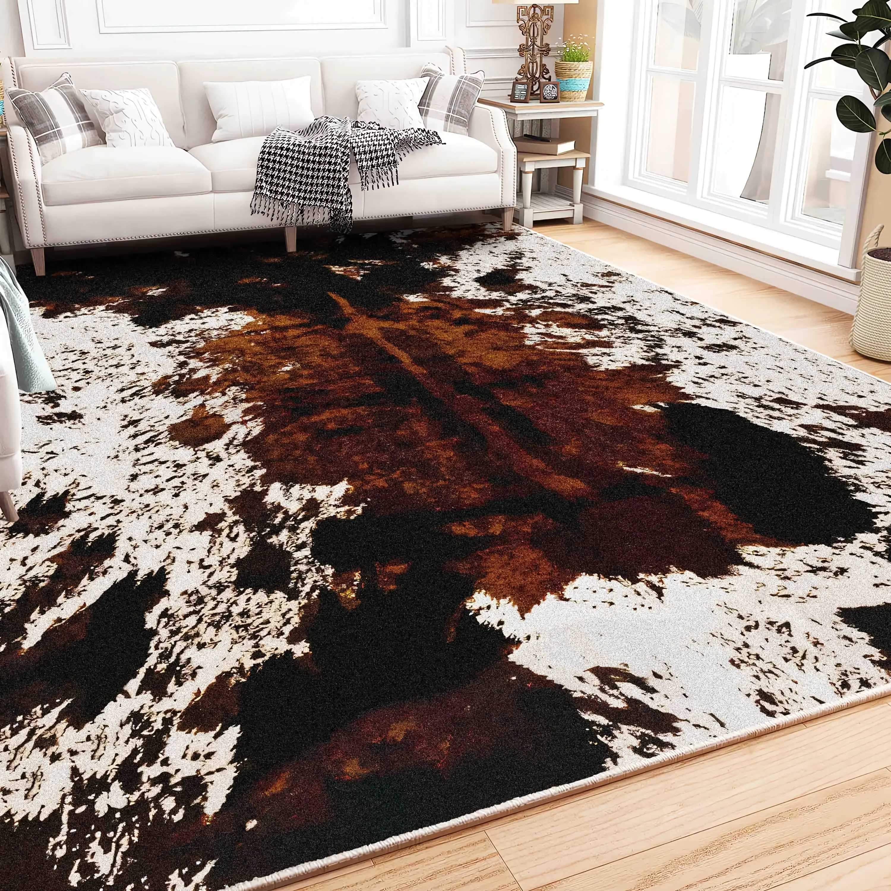

1pc, Suitable for Large Cowhide Patterned Animal Skin Style Area Carpet In The Living Room - Rural Farm Style Indoor Specialty Carpet, Easy to Maintain, Home Decoration Carpet, Very Suitable for Bedrooms, Laundry Rooms, Offices, 5 * 7ft, 7 * 10ft